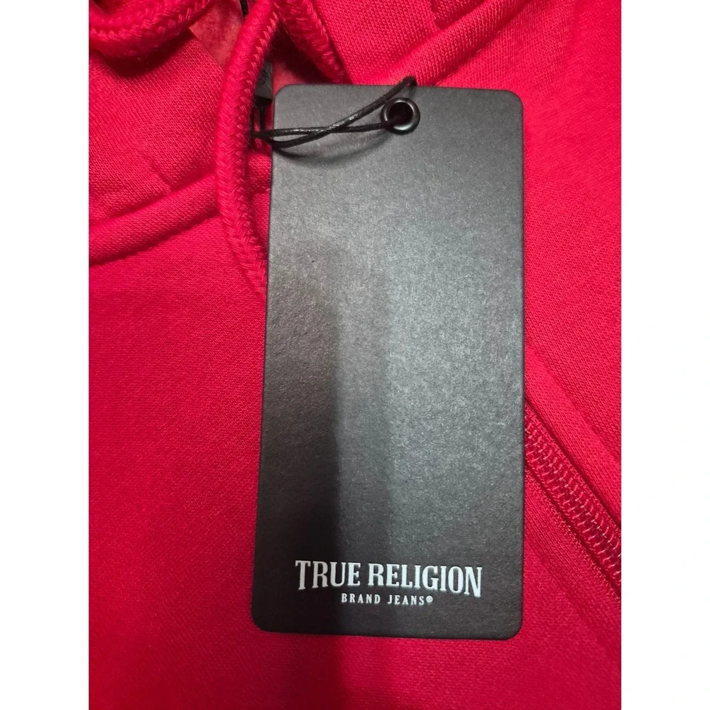 True Religion Mens Zip Up Hoodie Red Graphic Back Logo Sweatshirt Large New